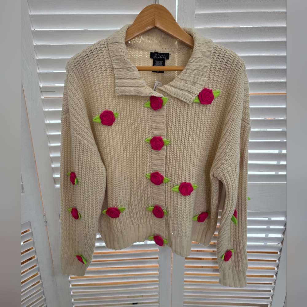 Sweet Society Knit Cardigan with Rosettes Size L
